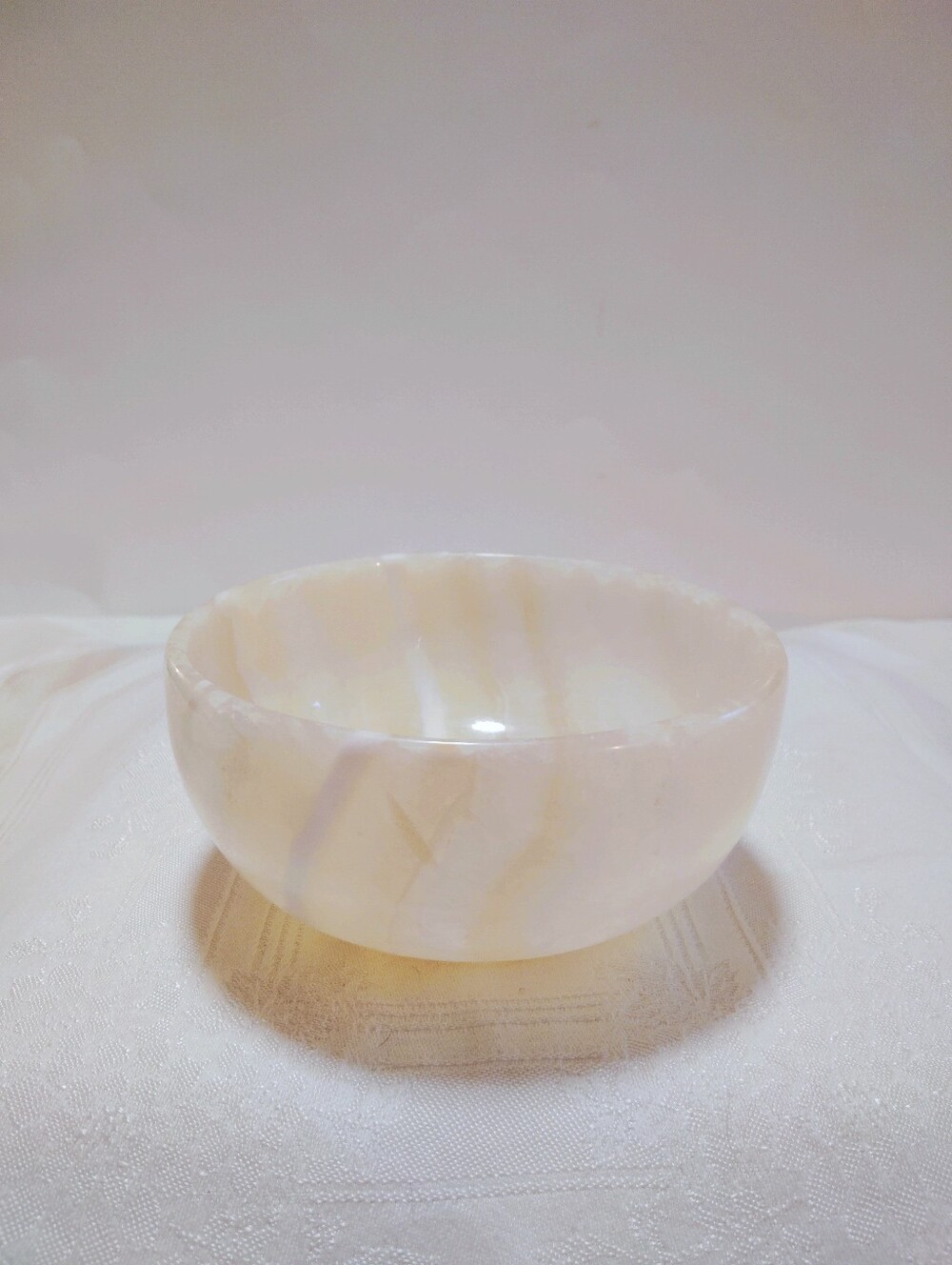 Onyx Honey White Stone Bowl 5" Polished Natural Banded Decorative Dish